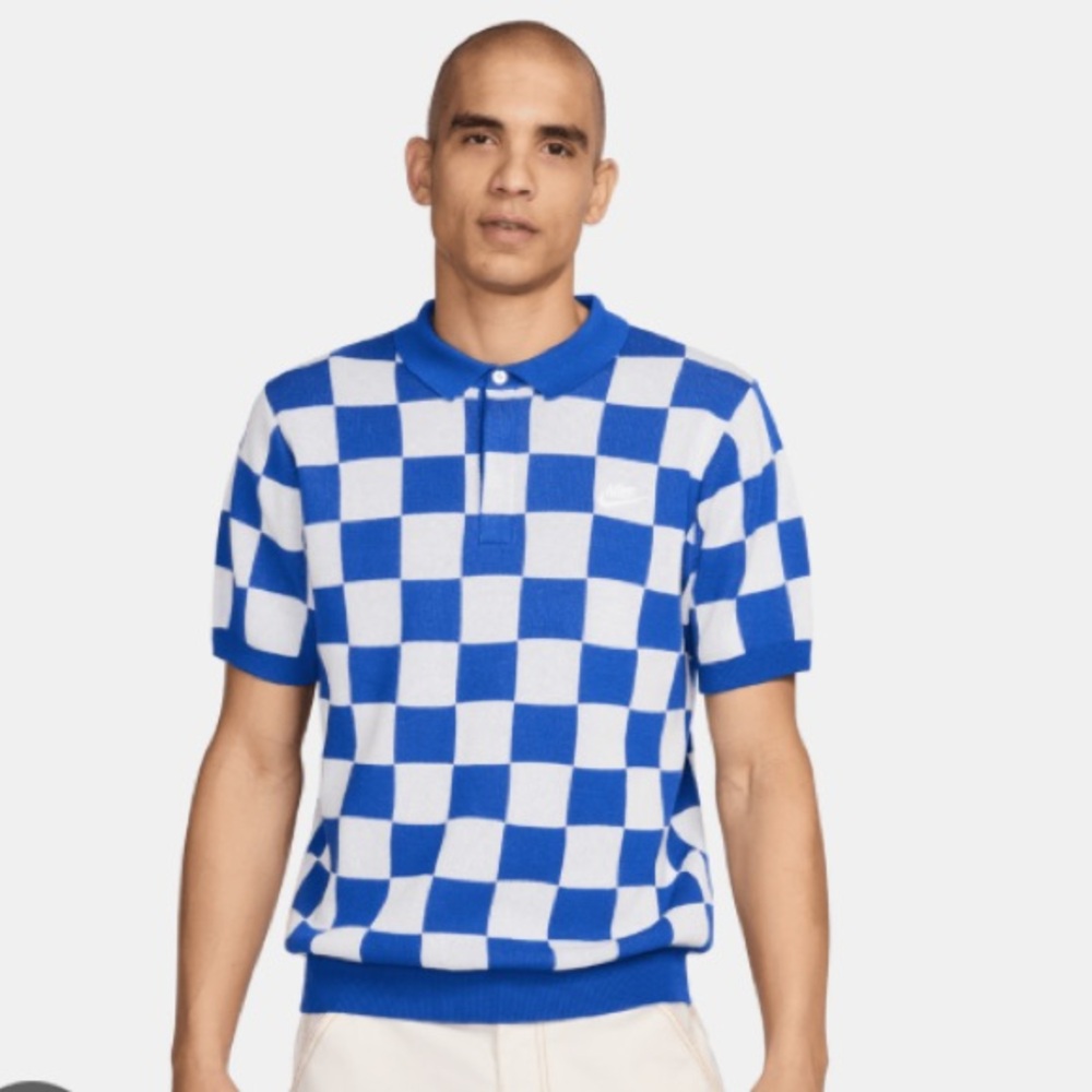 Men's Nike Sportswear Club Checkers Polo Shirt Golf Sweater FN3422-480 Size M